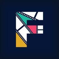 Color film photo collage Letter F, logo design in modern sign form. Simple geometric corporate identity design. vector