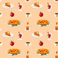 A seamless pattern with a pie, coffee and apple vector