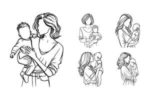 Cheerful baby and foster mother illustrated in minimalist style vector