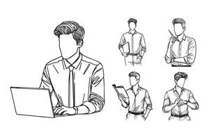 Black and white illustration of stylish entrepreneurs in relaxed attire vector