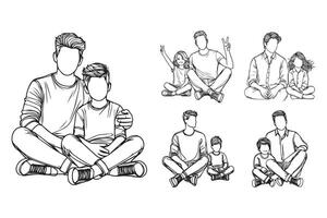 Hand-drawn clipart showcasing a father and son in a sitting pose vector