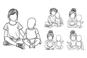 Illustration of a cute child and bald baby in a seated position vector