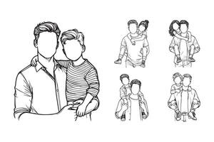 Line art depicting a happy child sharing an intimate moment with father vector