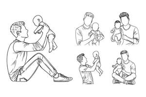 Artistic representation of a happy baby and foster father together vector
