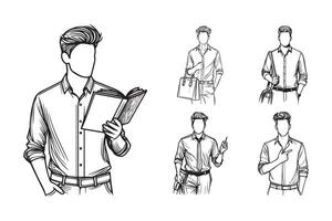 Entrepreneurial men illustrated in a minimalist black and white format vector