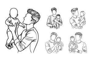 Hand-drawn illustrations of a baby and foster father in a loving pose vector
