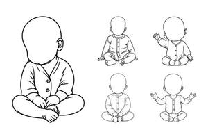 This hand-drawn illustration features a happy baby in playful poses vector