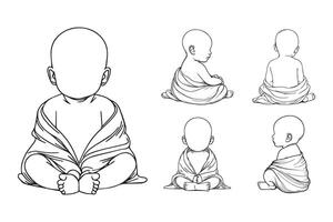 Line art depicts a tiny cute baby wrapped in a blanket in a playful pose vector
