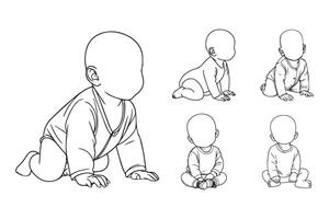 Tiny baby depicted in a joyful pose through line art illustration vector