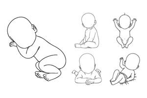 Artistic representation of a newborn baby in line drawing vector