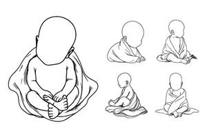 A hand-drawn illustration showcases a small baby using a blanket in black and white vector