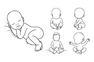 Illustration of a newborn with a smooth head in line art vector