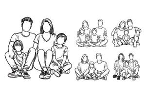 Line art captures a joyful family moment in a peaceful and relaxed pose vector