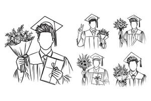 Artistic representation of a happy graduate bringing a bouquet vector