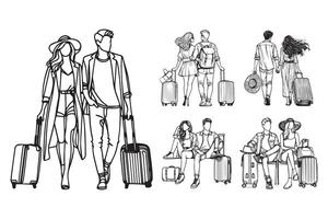 Black and white artwork of a couple on a journey vector