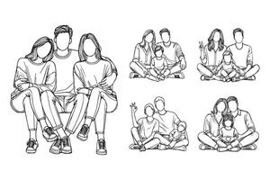 Hand-drawn clipart features a relaxed family enjoying their time in a cheerful setting vector