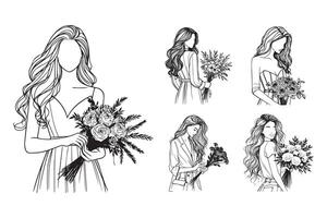 Artistic representation of a woman in a graceful pose with flowers vector
