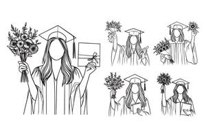 Artistic representation of a happy graduate with flowers vector