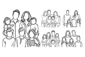 Line art photo showcasing a happy family posing together vector