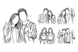 Hand-drawn clipart showcasing a joyful friendship pose with artistic sign gestures vector
