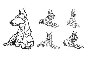 Art portrays a brave Doberman dog in a gentle crawling stance vector