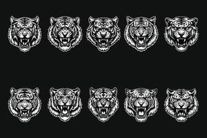 Bundle Dark Art Angry Beast Tiger Head vector