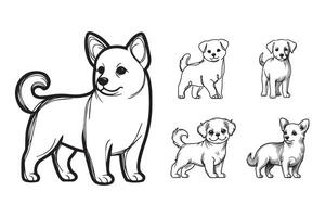 Line art features a cute small dog in a standing pose vector
