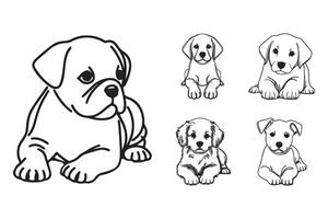 Black and white line art of a dog crawling in a playful manner vector