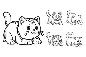 Charming illustration of a cat crawling, designed in black and white vector