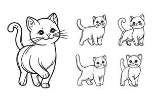 The standing pose of a pet cat is represented in line art vector
