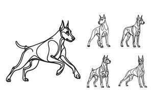 Line Art representation of a fierce Doberman dog in a standing pose vector