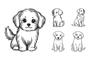 Artful representation of a sitting dog captured in line design vector