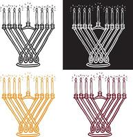Traditional Hanukkiah Icon with Burning Candles. Hand-Drawn Doodle Symbol in Various Colors vector