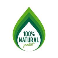 100 percent Natural product icon with abstract green leaf in gradient color. Illustration. For logo, label, insigna, seal, tag, sign, seal, symbol, badge, stamp, sticker, emblem, banner, design vector