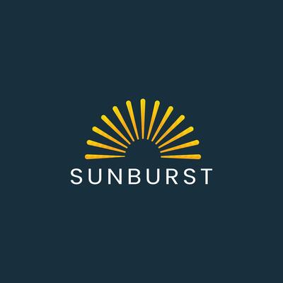 Sun logo. Sunburst logo. Sunburst with yellow line on dark background. Logo design template element for nature and vacation