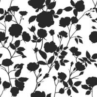 Monochrome seamless pattern with silhouettes of garden roses. Floral design for fabric, textile, wallpaper, wrapping paper vector