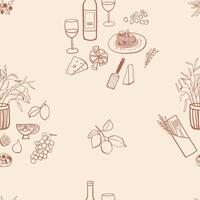 Dinner seamless pattern in hand drawn doodle style. Monochrome food design for textile, fabric, cover, wrapping paper vector