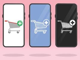 Smartphone Shopping Trolley Plus Adding Products vector