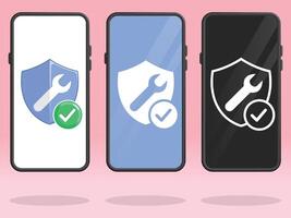 Smartphone Wrench Spanner Shield Protection Check vector