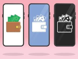 Smartphone Wallet Showing Paper Money Inside vector