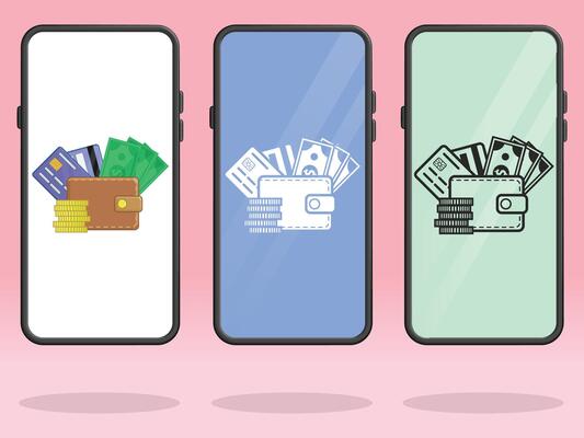 Smartphone Wallet Money Stacks Credit Cards
