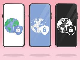 Smartphone World Globe Lock Security Shield vector