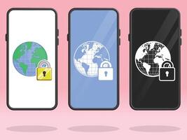 Smartphone World Globe Lock Encryption Password vector