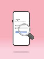 Smartphone Magnifier Login Page Examining Security vector
