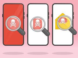 Smartphone Magnifier Skull Malicious File Email vector