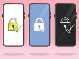Smartphone Lock Padlock Check Mark Silhouette vector