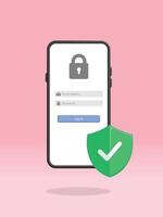 Smartphone Login Page Secure Shield Protection vector