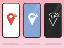 Smartphone Map Pin Caution Triangle Warning vector