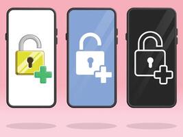 Smartphone Lock Open Plus Sign Addition vector