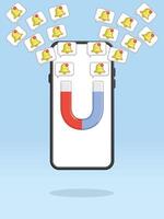 Smartphone Magnet Attracting Push Notification Bells vector